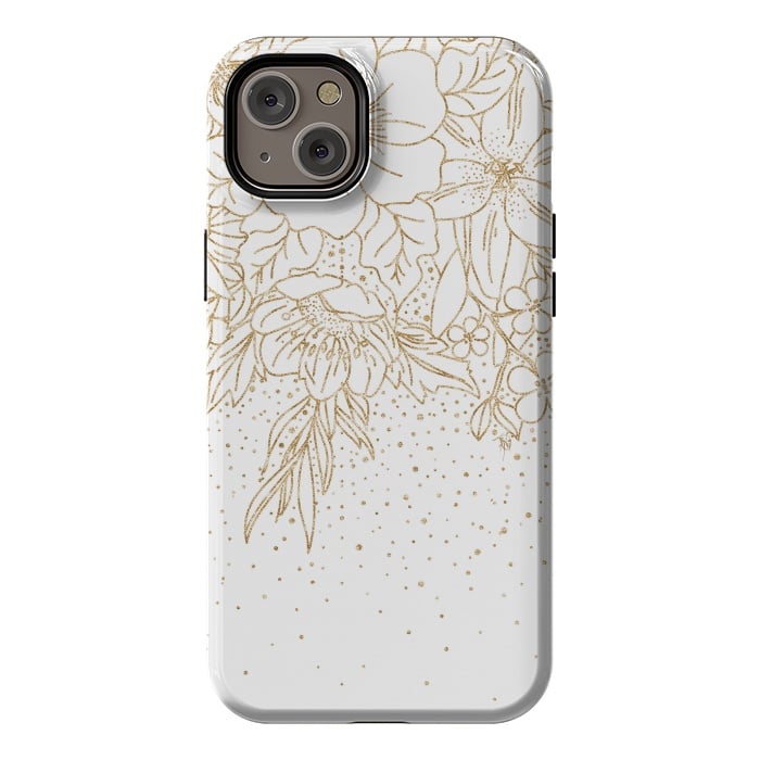 iPhone 14 Plus StrongFit Cute Gold floral doodles and confetti design by InovArts