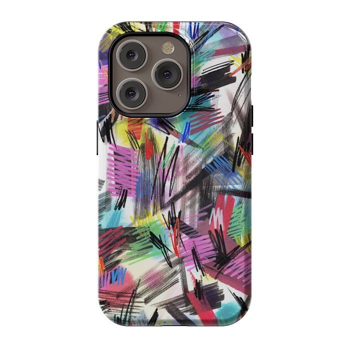 iPhone 14 Pro StrongFit Wild Colorful Scratches and Strokes  by Ninola Design