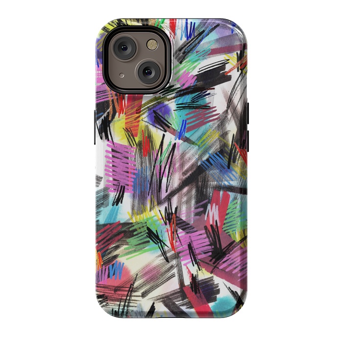 iPhone 14 StrongFit Wild Colorful Scratches and Strokes  by Ninola Design