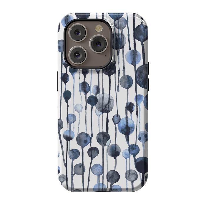 iPhone 14 Pro StrongFit Dripping Watercolor Dots Navy by Ninola Design