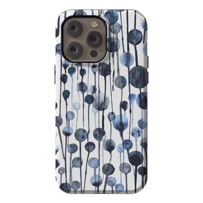 iPhone 14 Pro max StrongFit Dripping Watercolor Dots Navy by Ninola Design