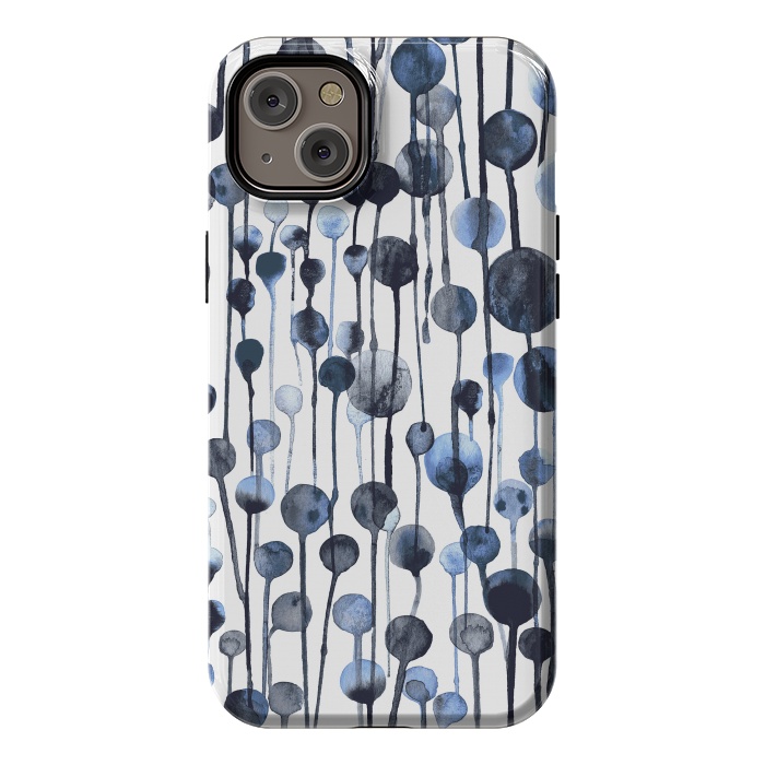iPhone 14 Plus StrongFit Dripping Watercolor Dots Navy by Ninola Design