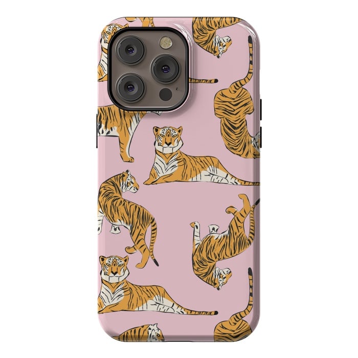 iPhone 14 Pro max StrongFit Tiger Pattern, pink, 001 by Jelena Obradovic