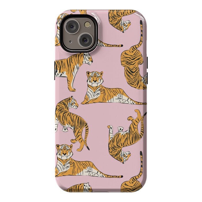 iPhone 14 Plus StrongFit Tiger Pattern, pink, 001 by Jelena Obradovic