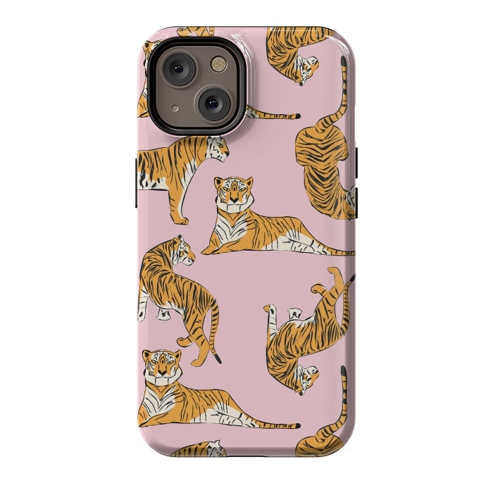 iPhone 14 StrongFit Tiger Pattern, pink, 001 by Jelena Obradovic