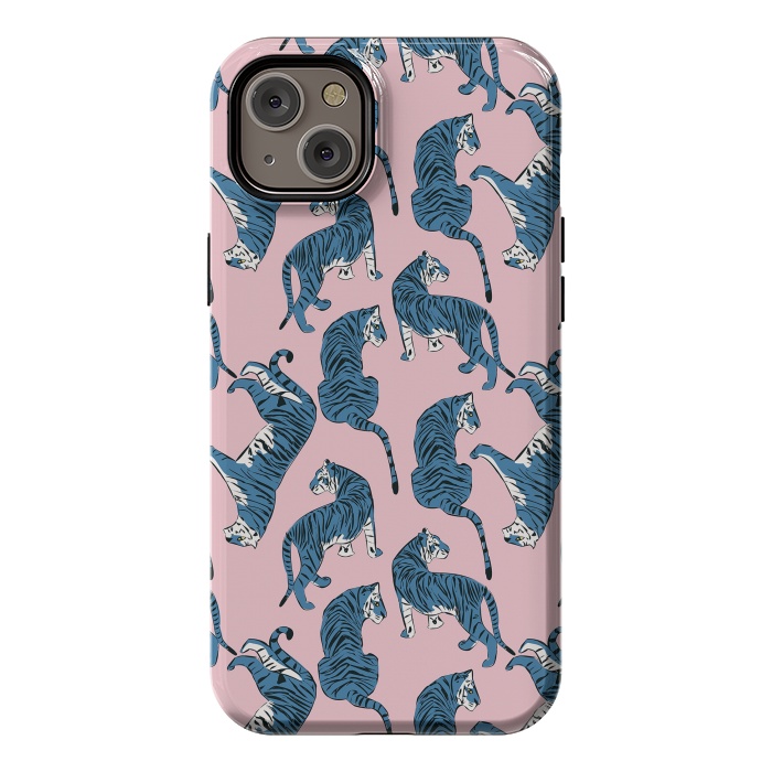 iPhone 14 Plus StrongFit Tiger Pattern, blue&pink, 003 by Jelena Obradovic
