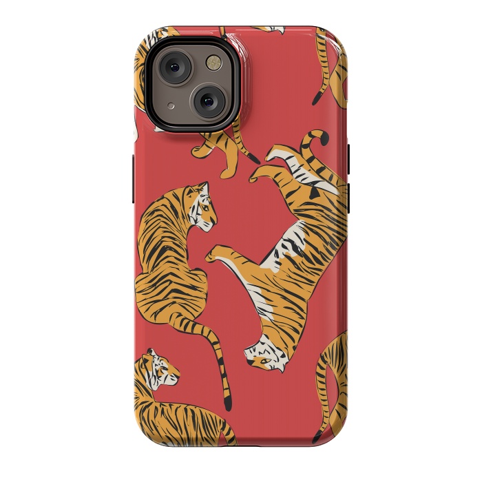 iPhone 14 StrongFit Tiger Pattern, red, 005 by Jelena Obradovic