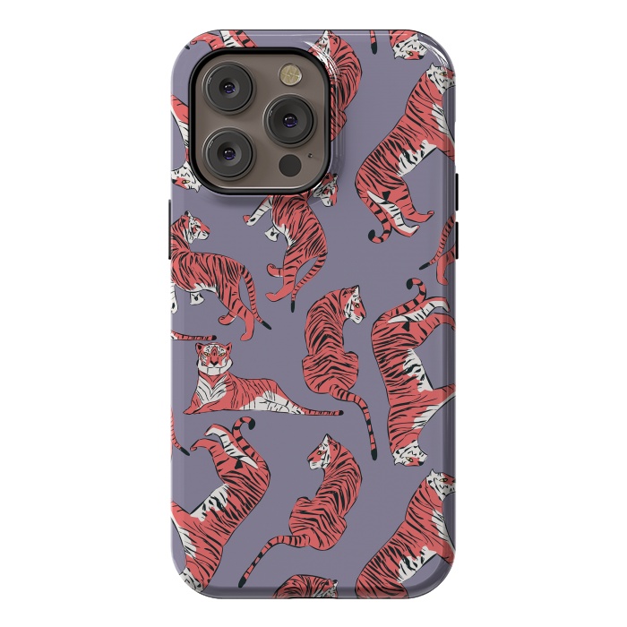 iPhone 14 Pro max StrongFit Tiger pattern, purple, 007 by Jelena Obradovic