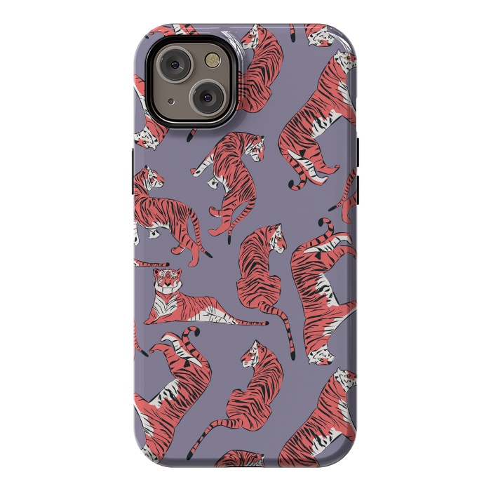 iPhone 14 Plus StrongFit Tiger pattern, purple, 007 by Jelena Obradovic