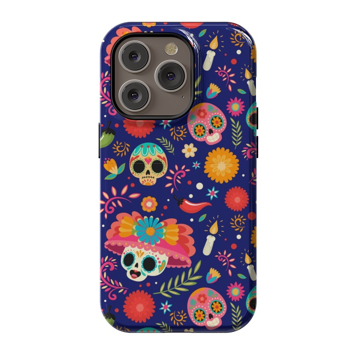 iPhone 14 Pro StrongFit SKULL FLORAL PATTERN 2  by MALLIKA