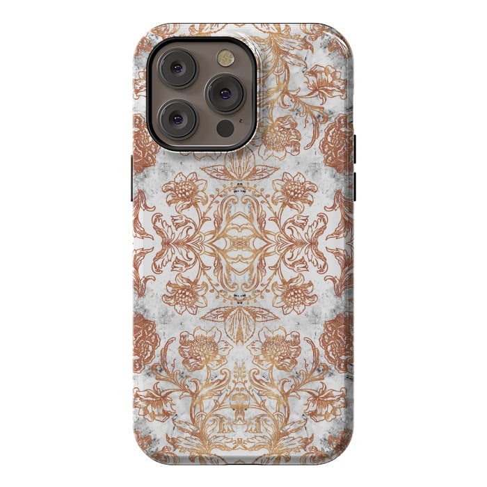 iPhone 14 Pro max StrongFit Elegant golden line art flowers on white marble by Oana 