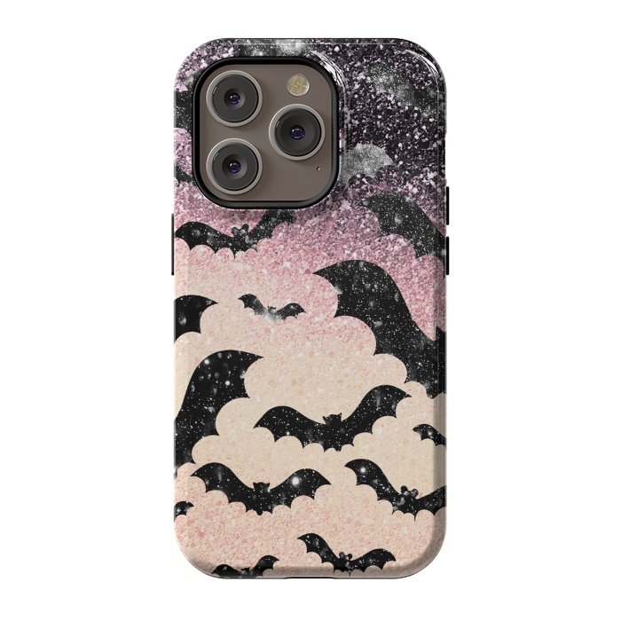 iPhone 14 Pro StrongFit Bats in glitter starry night - Halloween by Oana 