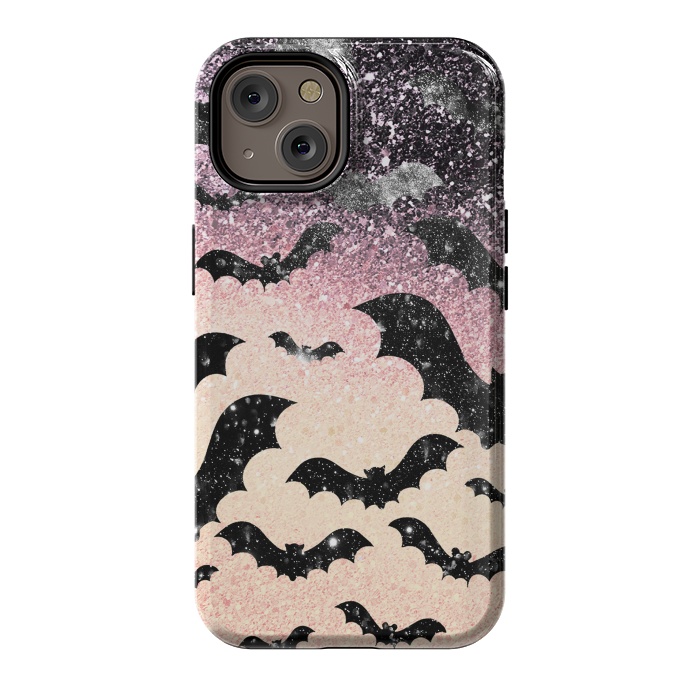 iPhone 14 StrongFit Bats in glitter starry night - Halloween by Oana 