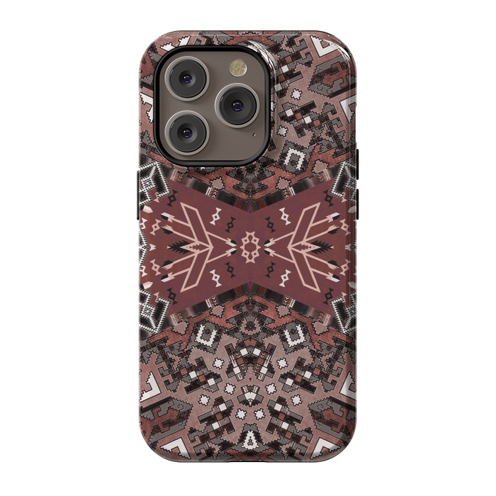 iPhone 14 Pro StrongFit Ethnic geometric pattern in autumnal brown by Oana 
