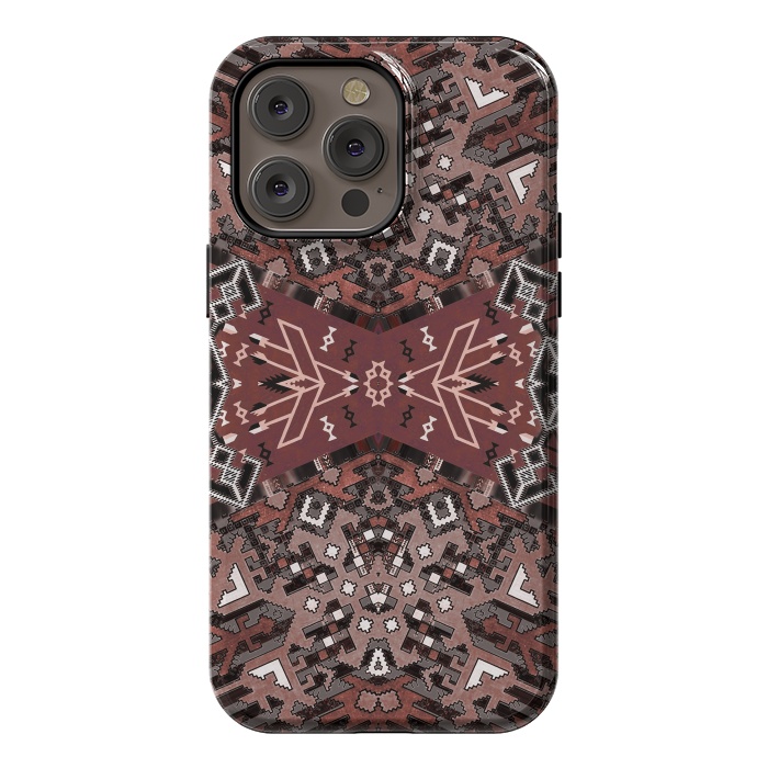iPhone 14 Pro max StrongFit Ethnic geometric pattern in autumnal brown by Oana 
