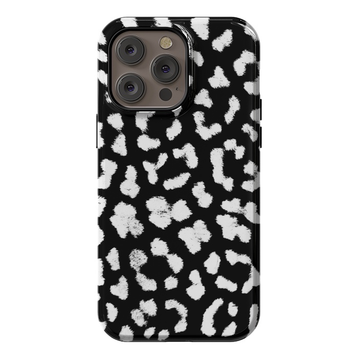 iPhone 14 Pro max StrongFit Black and white leopard print brushed spots by Oana 