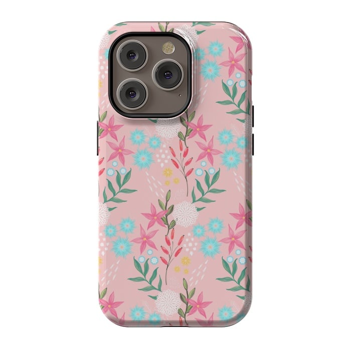 iPhone 14 Pro StrongFit Cute Pink Flowers Creative Art Pattern by InovArts