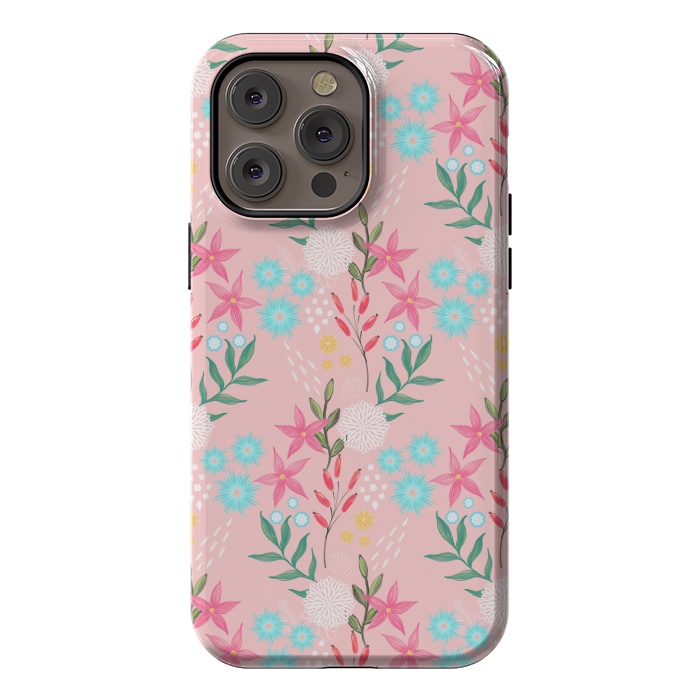 iPhone 14 Pro max StrongFit Cute Pink Flowers Creative Art Pattern by InovArts