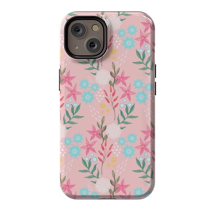 iPhone 14 StrongFit Cute Pink Flowers Creative Art Pattern by InovArts