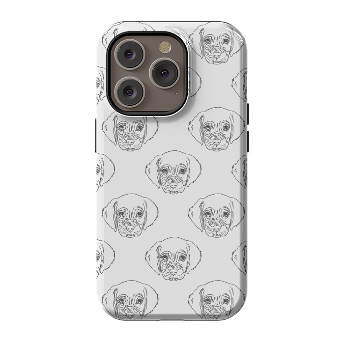 iPhone 14 Pro StrongFit Cute Gray Puppy Dog Hand Drawn Strokes Pattern by InovArts