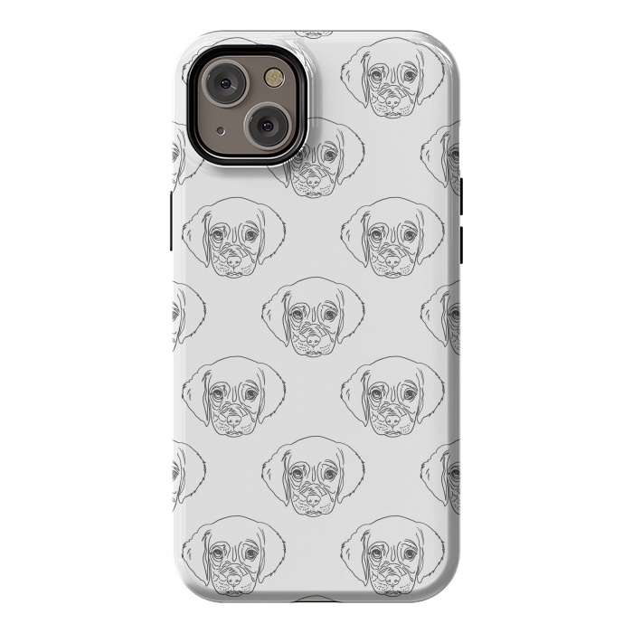 iPhone 14 Plus StrongFit Cute Gray Puppy Dog Hand Drawn Strokes Pattern by InovArts