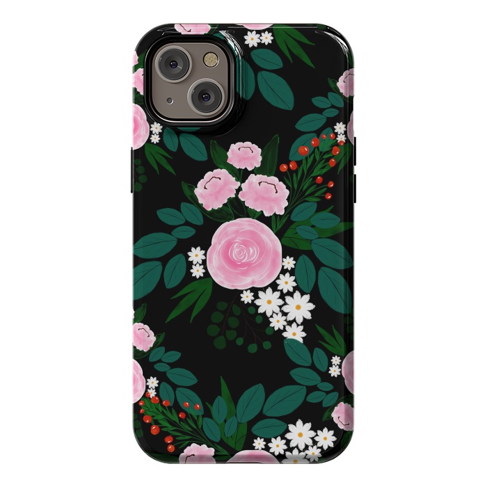 iPhone 14 Plus StrongFit Elegant Pink and white Floral watercolor Paint  by InovArts