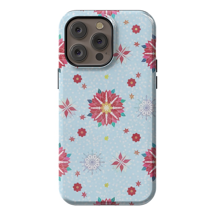iPhone 14 Pro max StrongFit Trendy Winter Red Poinsettias White Snowflakes Pattern by InovArts