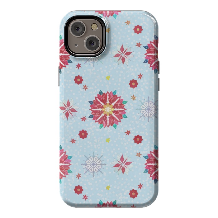 iPhone 14 Plus StrongFit Trendy Winter Red Poinsettias White Snowflakes Pattern by InovArts