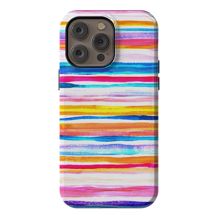 iPhone 14 Pro max StrongFit Bright Hand Painted Gouache Beach Chair Stripes by Micklyn Le Feuvre