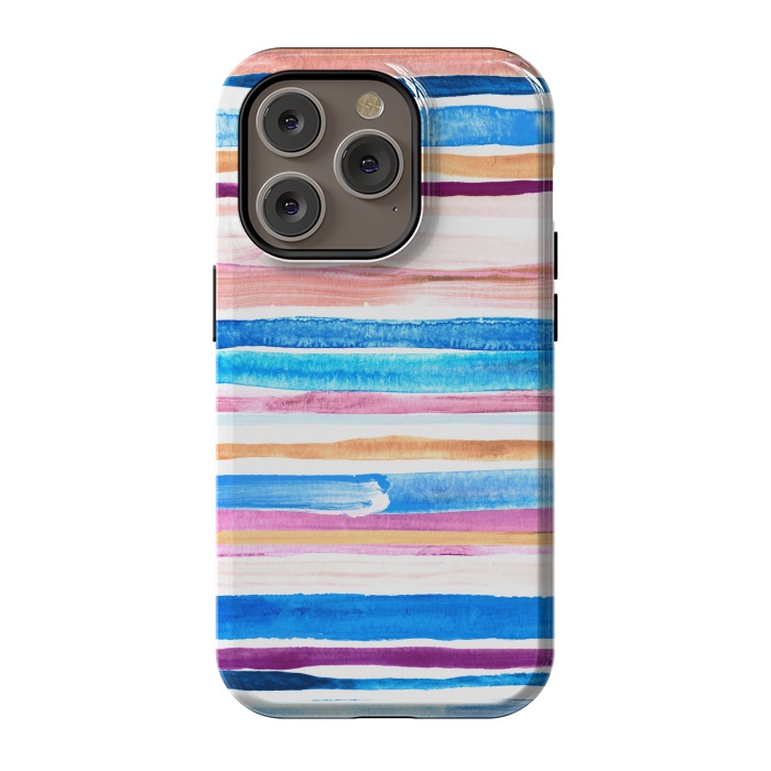 iPhone 14 Pro StrongFit Pastel Pink, Plum and Cobalt Blue Gouache Stripes by Micklyn Le Feuvre