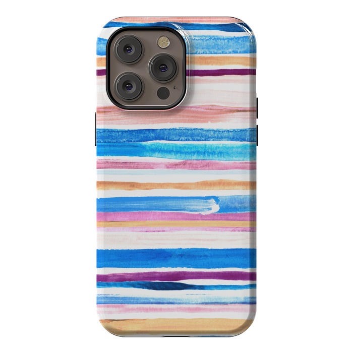 iPhone 14 Pro max StrongFit Pastel Pink, Plum and Cobalt Blue Gouache Stripes by Micklyn Le Feuvre
