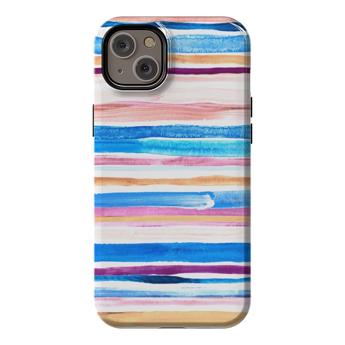 iPhone 14 Plus StrongFit Pastel Pink, Plum and Cobalt Blue Gouache Stripes by Micklyn Le Feuvre