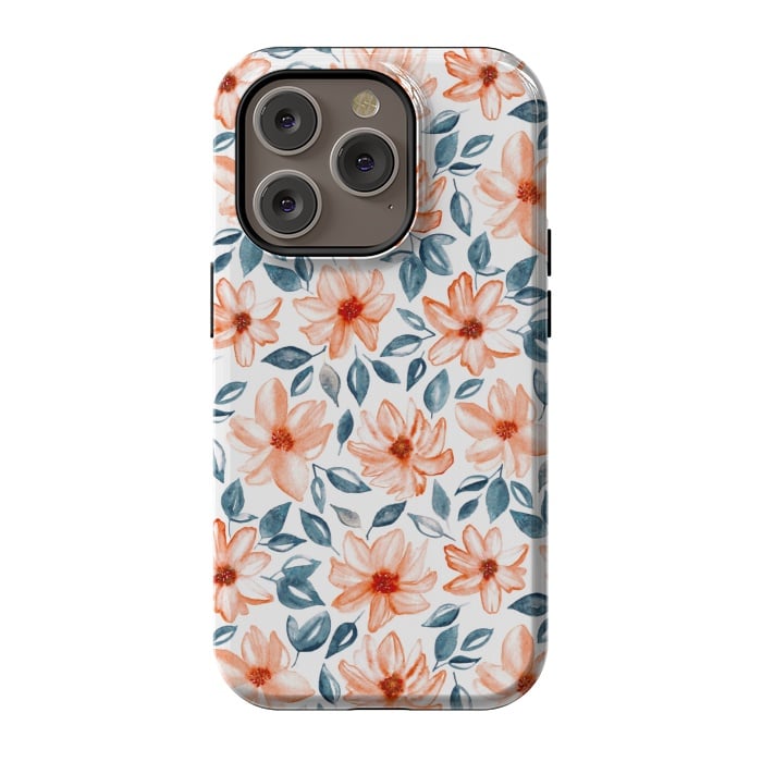 iPhone 14 Pro StrongFit Orange & Navy Watercolor Floral  by Tigatiga