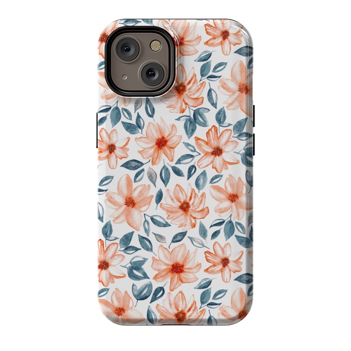 iPhone 14 StrongFit Orange & Navy Watercolor Floral  by Tigatiga