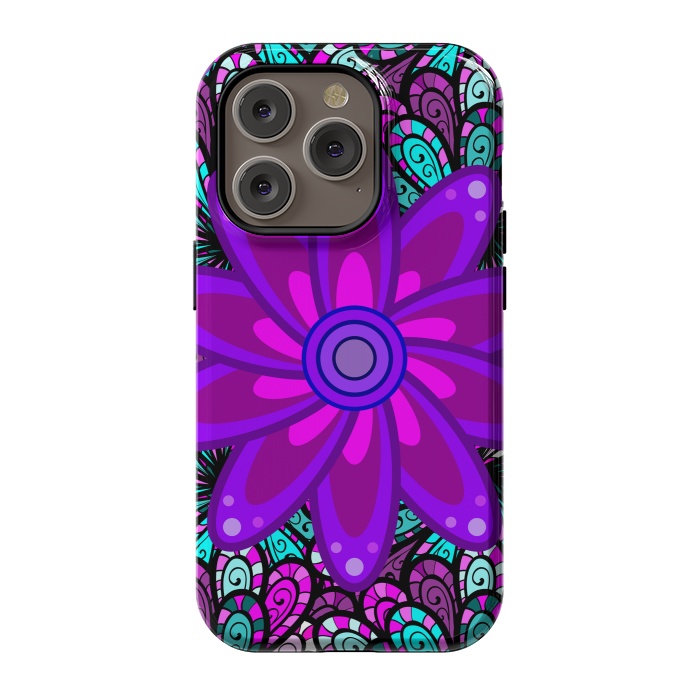 iPhone 14 Pro StrongFit Mandala in Purple and Aquamarine by ArtsCase