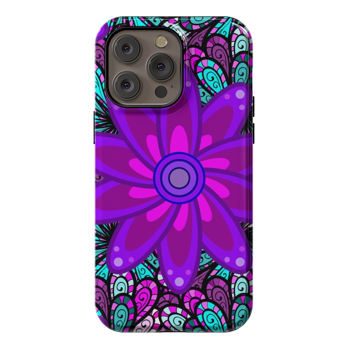 iPhone 14 Pro max StrongFit Mandala in Purple and Aquamarine by ArtsCase