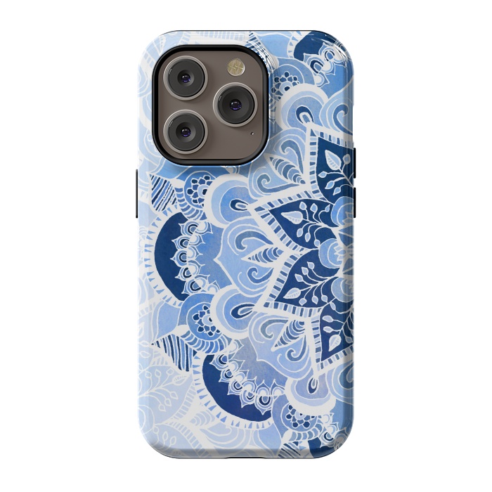 iPhone 14 Pro StrongFit Blue Lace Mandala by Tangerine-Tane