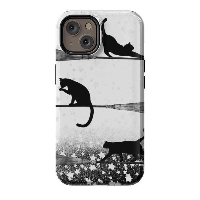 iPhone 14 StrongFit black cats flying on witch brooms by Oana 