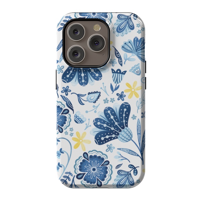 iPhone 14 Pro StrongFit Intricate Blue Floral by Noonday Design