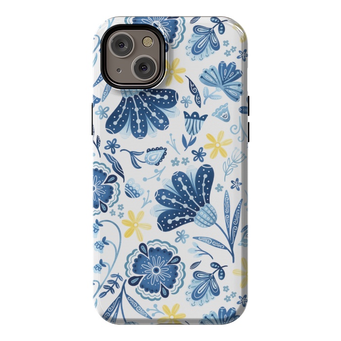iPhone 14 Plus StrongFit Intricate Blue Floral by Noonday Design