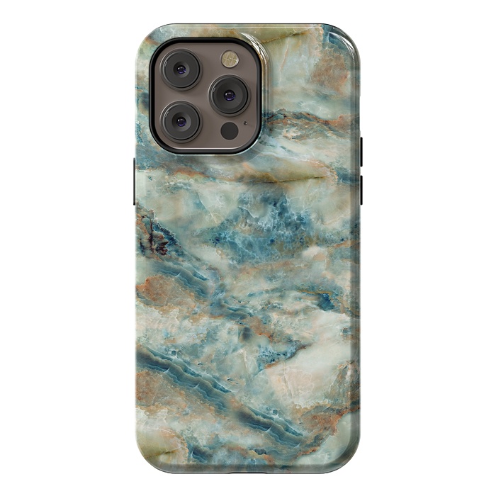 iPhone 14 Pro max StrongFit Marble Surface Green with Blue and Gold Design by ArtsCase