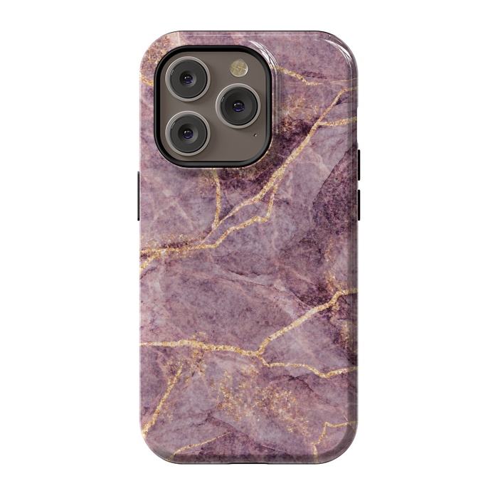 iPhone 14 Pro StrongFit Pink Marble with Gold fake Glitter by ArtsCase