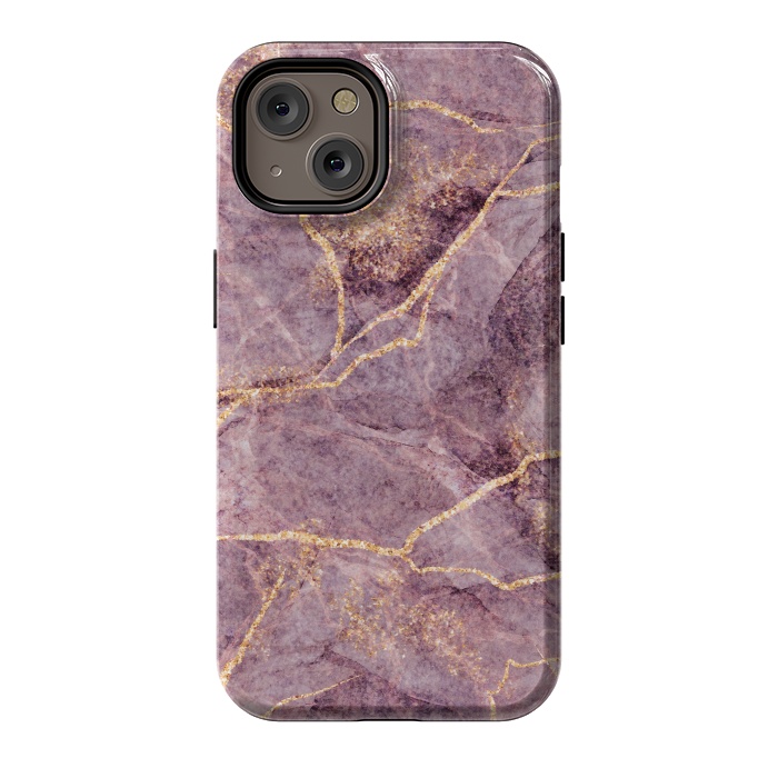 iPhone 14 StrongFit Pink Marble with Gold fake Glitter by ArtsCase
