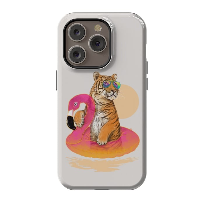 iPhone 14 Pro StrongFit Chillin Flamingo Tiger by 38 Sunsets