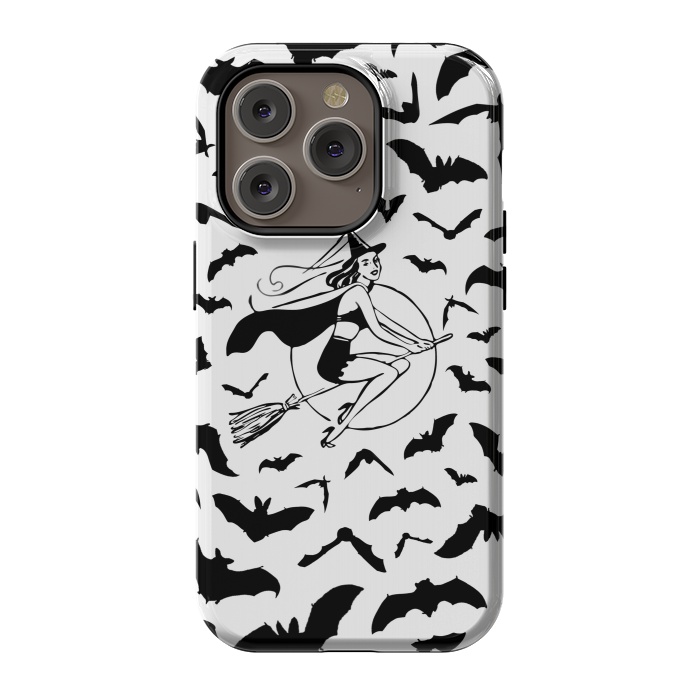 iPhone 14 Pro StrongFit Witch and flying bats vintage illustration by Oana 
