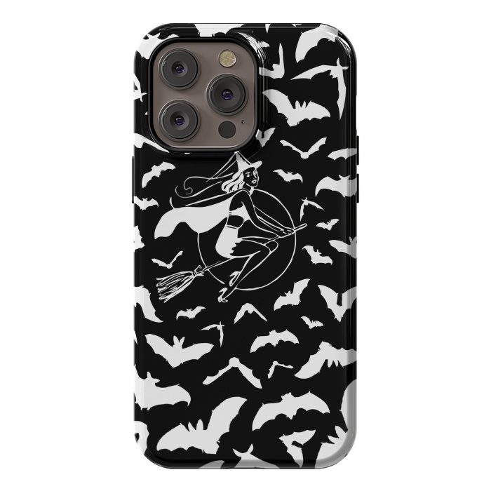 iPhone 14 Pro max StrongFit Pin-up witch and flying bats pattern by Oana 
