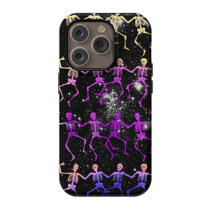 iPhone 14 Pro StrongFit Neon gradient dancing skeletons Halloween by Oana 