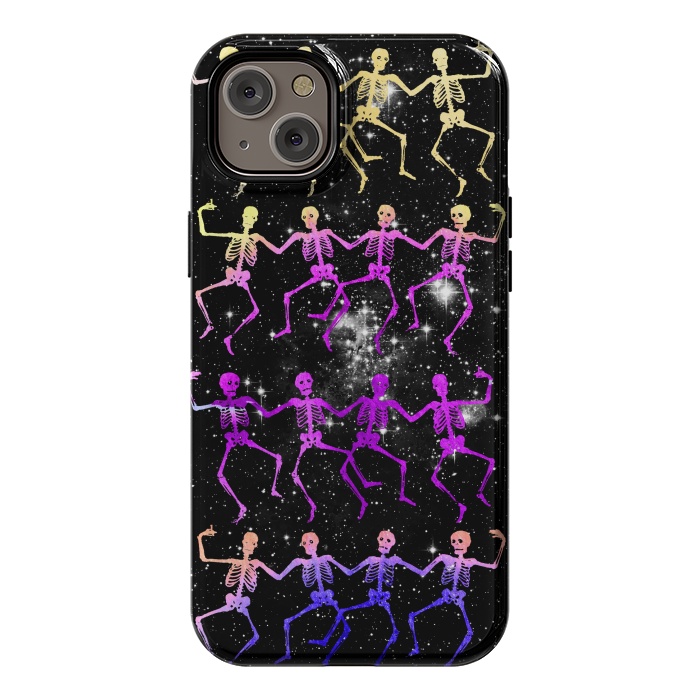 iPhone 14 Plus StrongFit Neon gradient dancing skeletons Halloween by Oana 