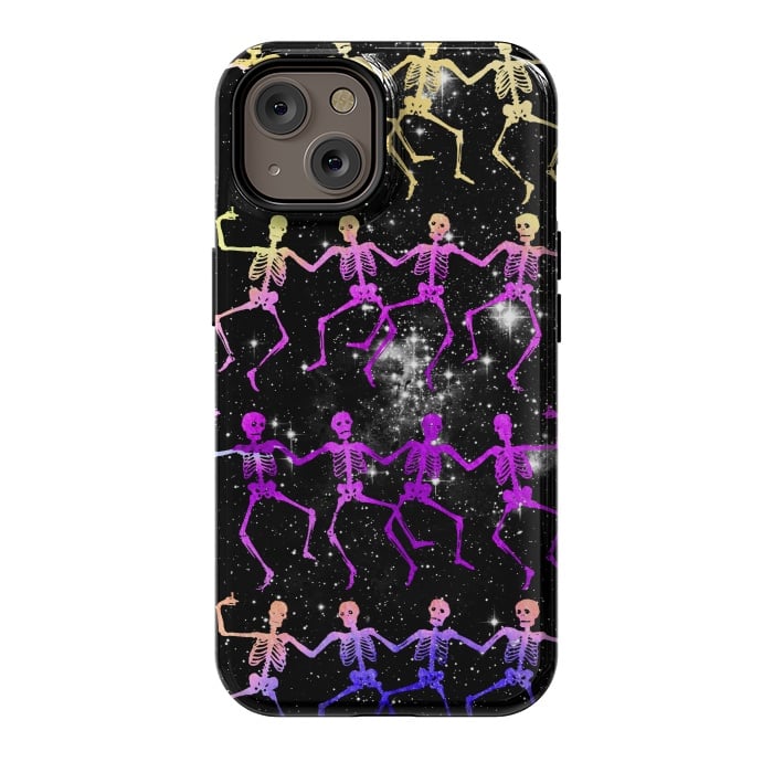 iPhone 14 StrongFit Neon gradient dancing skeletons Halloween by Oana 