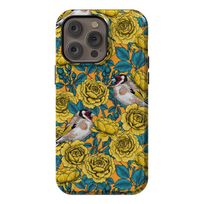 iPhone 14 Pro max StrongFit Rose flowers and goldfinch birds by Katerina Kirilova